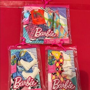 Three Barbie Colorful Outfit Sets- Pink, Blue, White